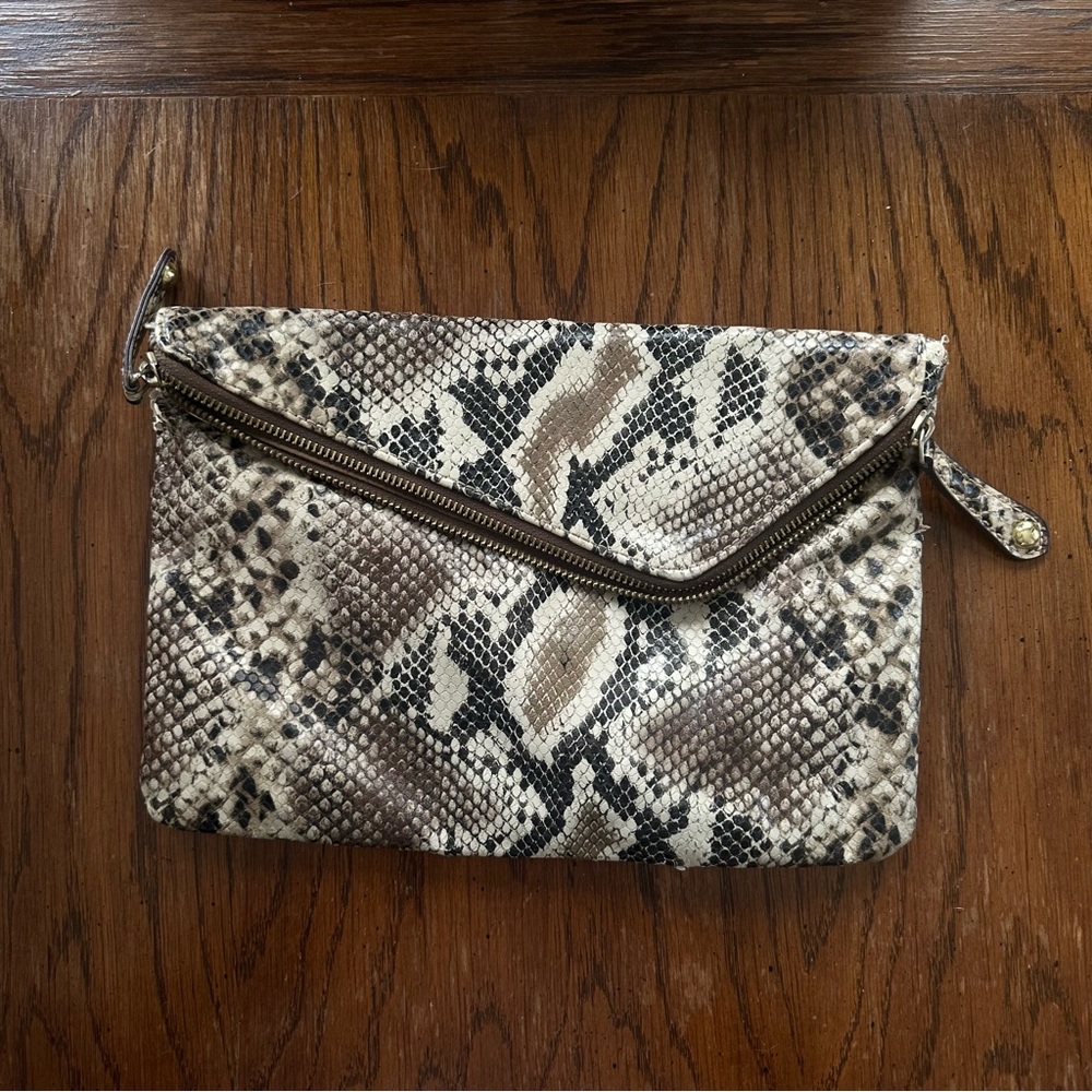 Snake print clutch bag